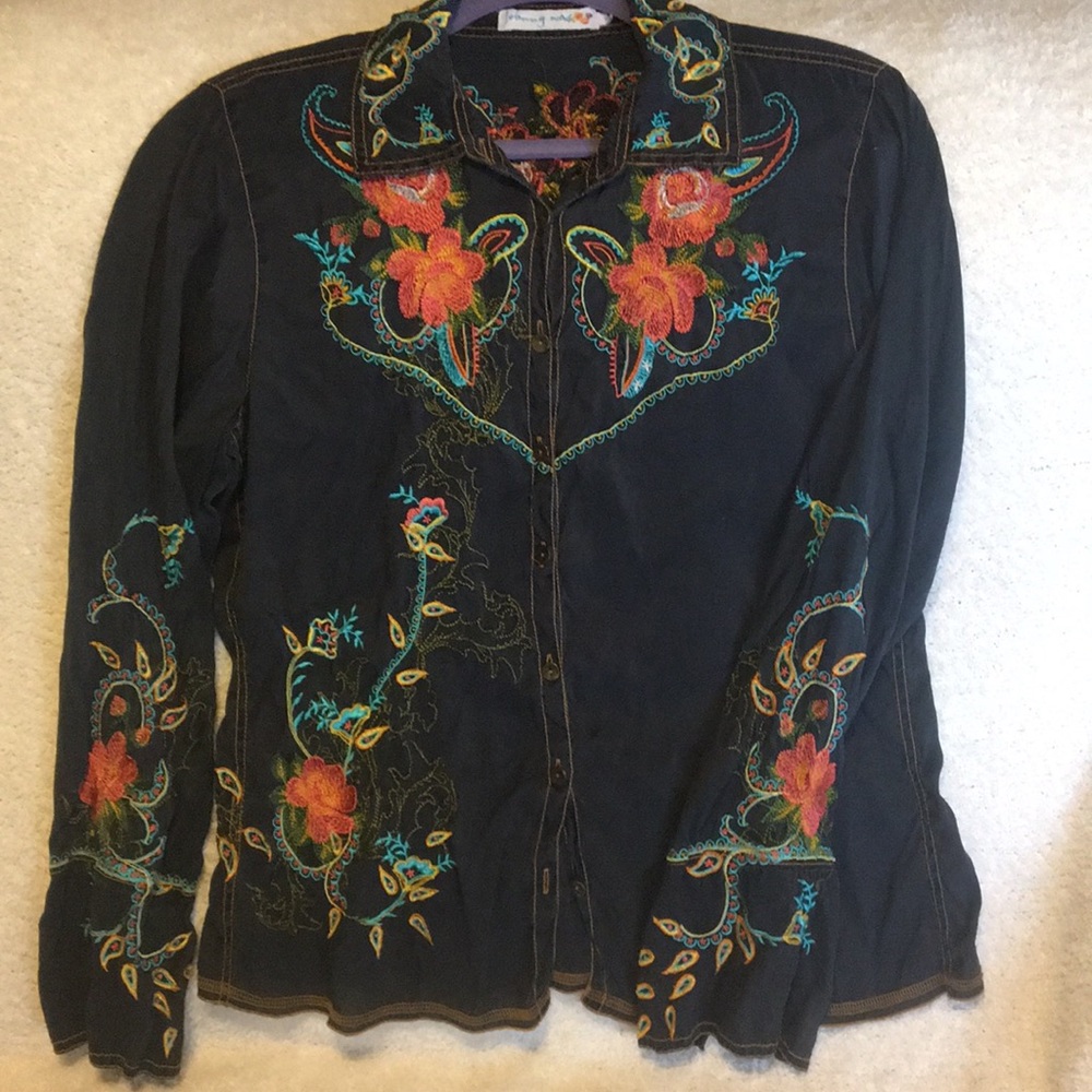 Johnny Was Black w/ Multi Silk Button Down